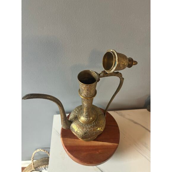 Vintage Hand-Engraved Solid Brass Ewer Pitcher – Ornate Middle Eastern Style - Picture 5 of 11